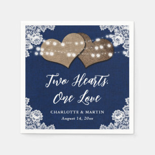 Romantic Rustic Burlap and Lace Navy Blue Wedding Napkin