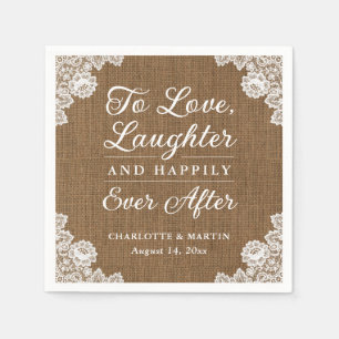 Romantic Rustic Burlap and Lace Wedding Napkins
