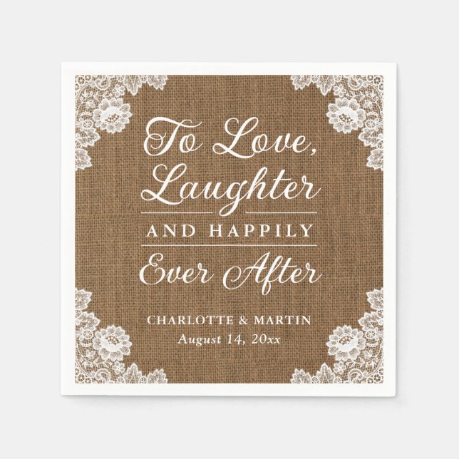 Romantic Rustic Burlap and Lace Wedding Napkins (Front)