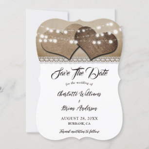 Romantic Rustic Burlap Heart Lace Wedding Save The Date