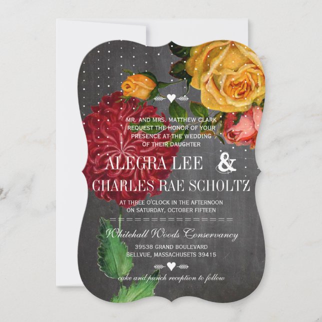 Romantic Rustic Chalkboard Heirloom Roses Invitation (Front)