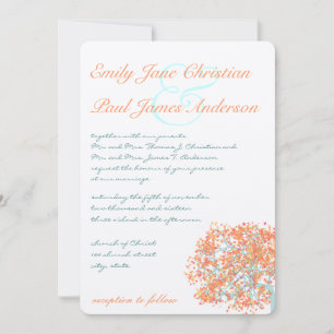 Romantic Rustic Coral Tree  Wedding Invitation