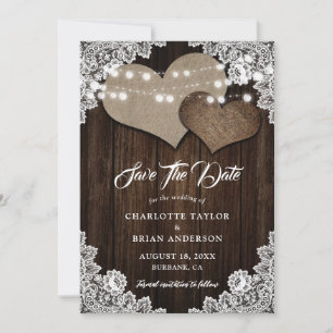 Romantic Rustic Country Wood Floral Lace Wedding Save The Date