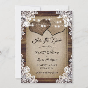 Romantic Rustic Country Wood Floral Lace Wedding Save The Date