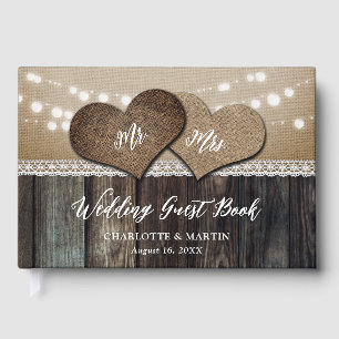 Romantic Rustic Country Wood Mr. & Mrs. Wedding Guest Book