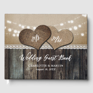 Romantic Rustic Country Wood Mr. & Mrs. Wedding Guest Book