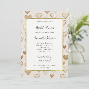 Romantic Rustic Cream Brown Hearts Bridal Shower Invitation