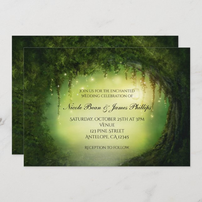 Romantic Rustic Enchanted Forest Tree Invitations (Front/Back)