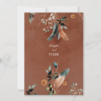 Romantic Rustic Feather & Vintage Floral Invitation