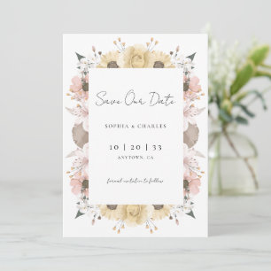 Romantic Rustic Floral Neutral Photo Wedding Save The Date