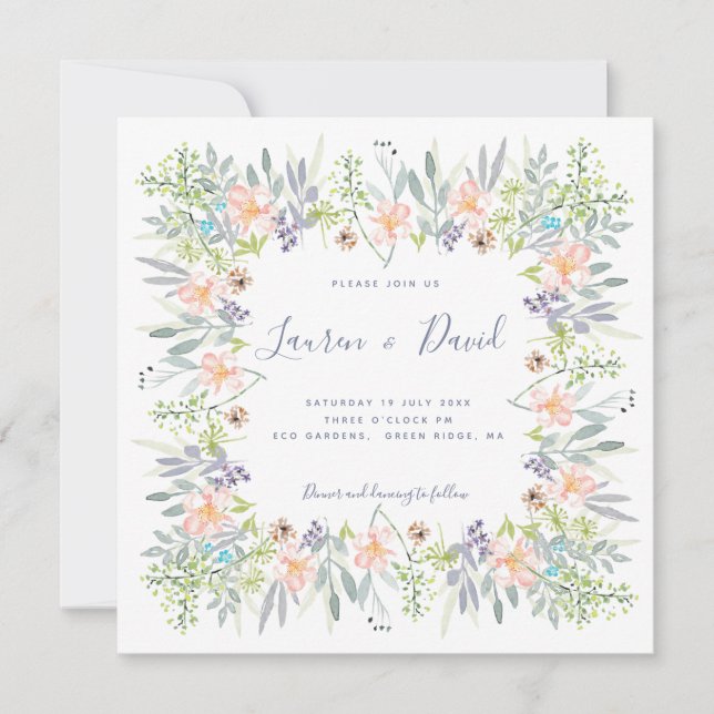 Romantic rustic floral watercolor Wedding Invitation (Front)