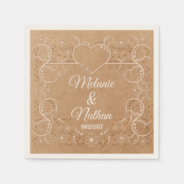 Romantic Rustic Heart Ornate Lace Napkins (Front)
