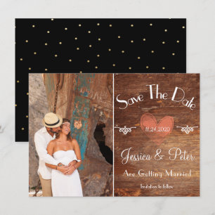 Romantic Rustic Photo Heart & Wood Save The Date Invitation