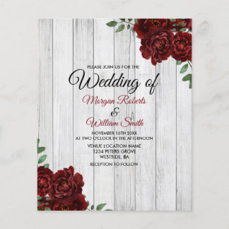 Romantic Rustic Red Rose Budget Wedding Invitation
