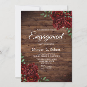 Romantic Rustic Red Rose Engagement Party Invite