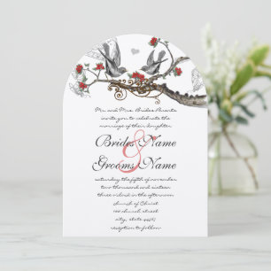 Romantic Rustic Red Vintage Birds Wedding Invite