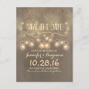 Romantic rustic vintage save the date postcards
