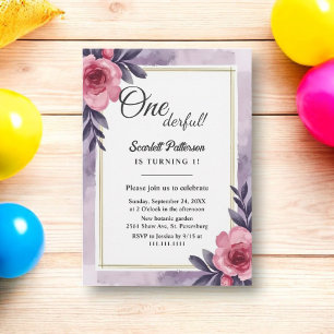 Romantic Rustic Watercolor Floral 1st Birthday Invitation