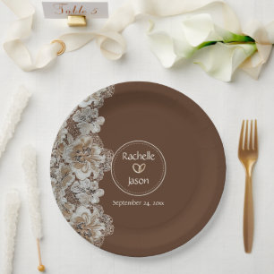 Romantic Rustic Western Country Leather and Lace Paper Plate