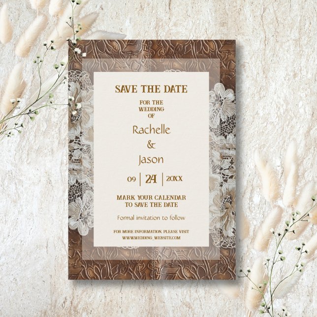 Romantic Rustic Western Country Leather and Lace Save The Date (Creator Uploaded)