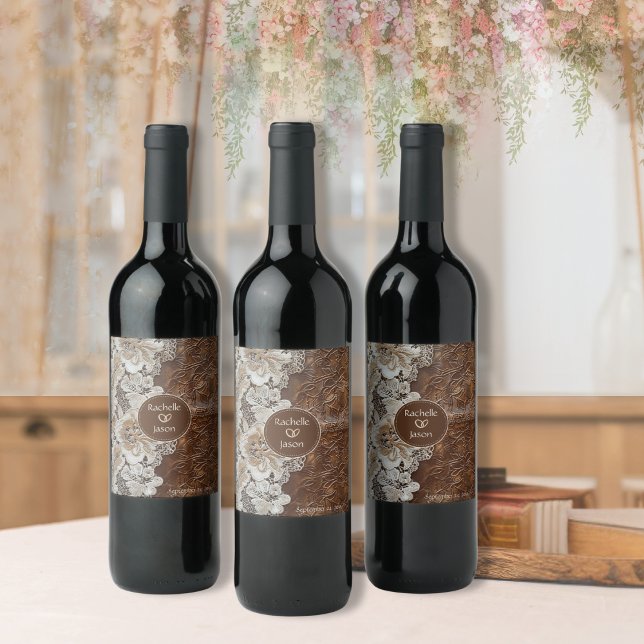 Romantic Rustic Western Country Leather and Lace Wine Label (Creator Uploaded)