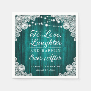 Romantic Rustic Wood Lace Teal Wedding Napkins