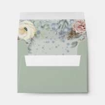 Romantic Sage Blush Flowers Wedding RSVP Envelope