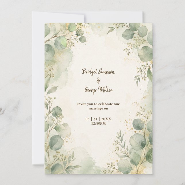Romantic Sage Eucalyptus Wedding Botanicals Invitation (Front)