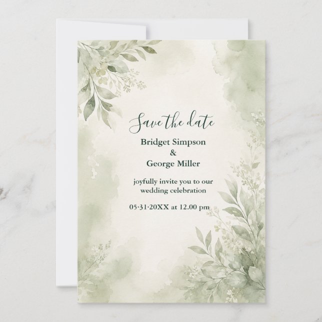 Romantic Sage Eucalyptus Wedding Greenery Invitation (Front)