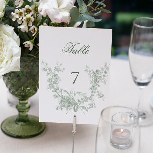 Romantic Sage Floral Wreath w/Lovebirds Wedding Table Number