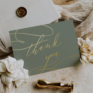 Romantic Sage Green and Gold Foil Thank You Card