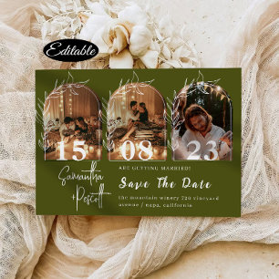 Romantic Sage Green Arch Save The Date Collage Invitation