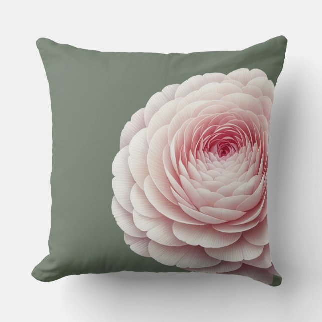 Romantic Sage Green Blush Floral Throw Pillow (Front)