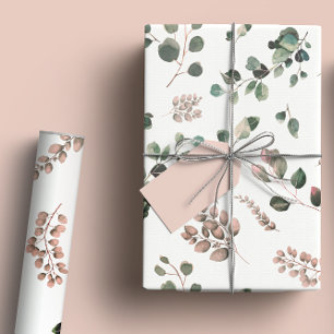 Romantic Sage Green & Pink Eucalyptus Watercolor Wrapping Paper