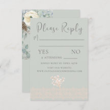 Romantic Sage Green White Floral RSVP Card