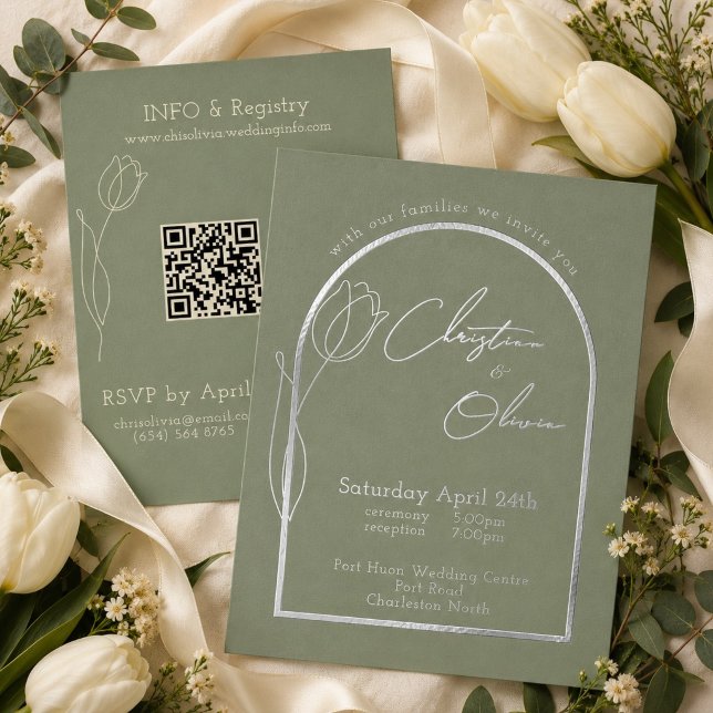 Romantic Sage Tulip Minimal Wedding Silver  (Creator Uploaded)