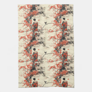 Romantic Sakura Kimono Couple Pattern (2) Tea Towel