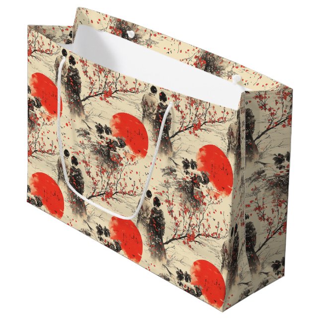 Romantic Sakura Kimono Couple Pattern (3) Large Gift Bag (Front Angled)