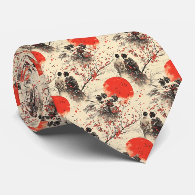 Romantic Sakura Kimono Couple Pattern (3) Tie (Rolled)