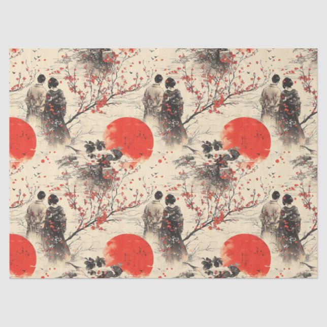 Romantic Sakura Kimono Couple Pattern (3) Tissue Paper (Front)