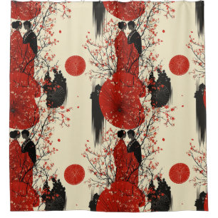 Romantic Sakura Kimono Couple Pattern (4) Shower Curtain