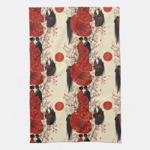 Romantic Sakura Kimono Couple Pattern (4) Tea Towel