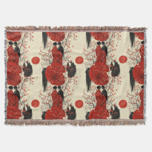 Romantic Sakura Kimono Couple Pattern (4) Throw Blanket