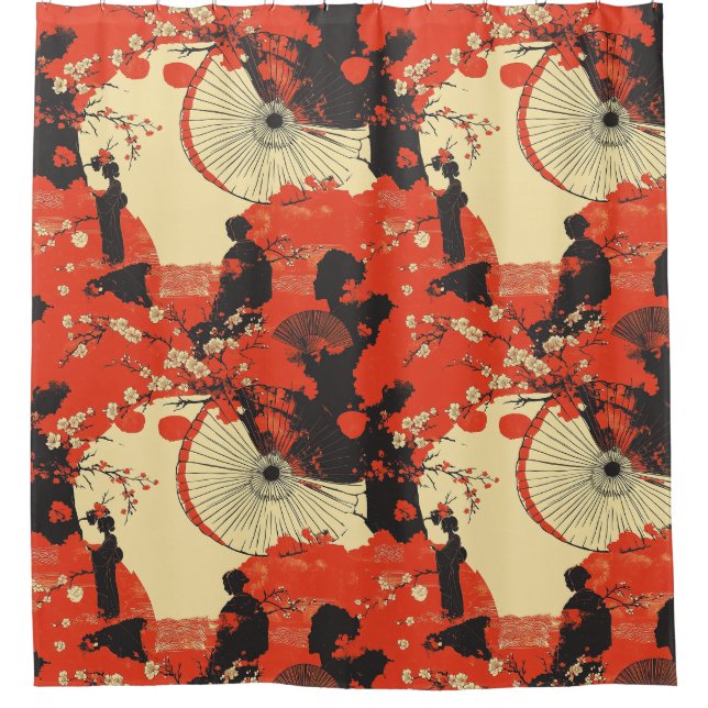 Romantic Sakura Kimono Couple Pattern (5) Shower Curtain (Front)