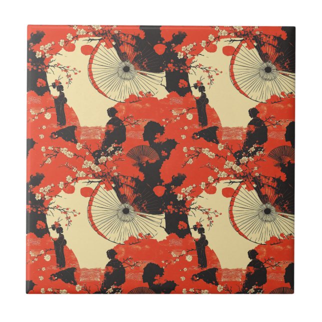 Romantic Sakura Kimono Couple Pattern (5) Tile (Front)