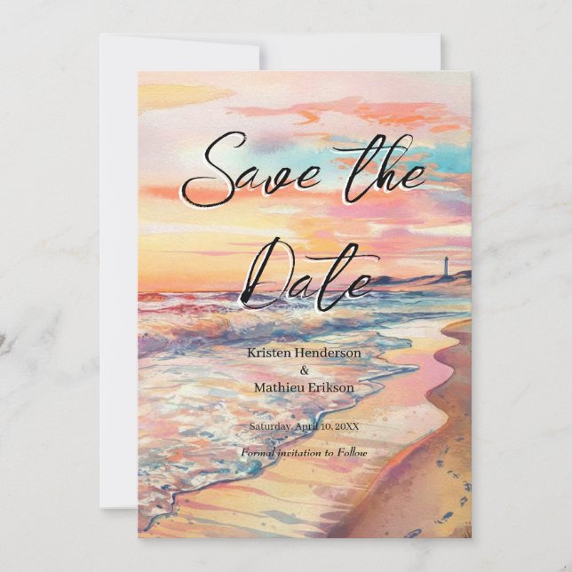 Romantic Sand Beach Wedding Save The Date (Front)