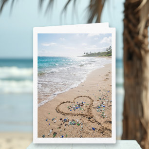 Romantic Sandy Beach Heart Happy Anniversary Card
