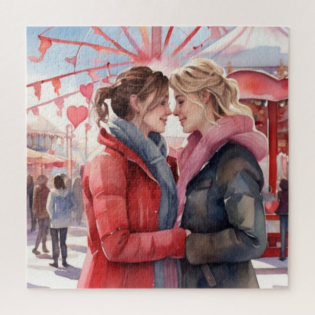Romantic Sapphic Couple Watercolor Jigsaw Puzzle (Vertical)