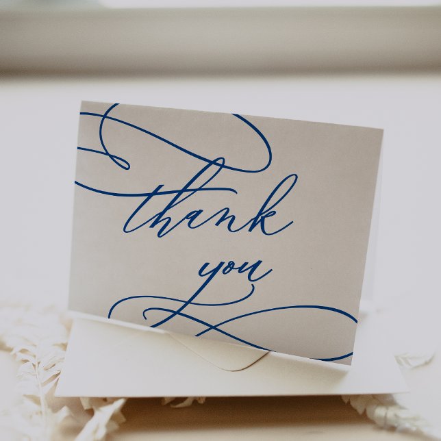 Romantic Sapphire Blue Calligraphy Wedding Thank You Card (Romantic Sapphire Blue Calligraphy Wedding Thank You Card)