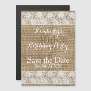 Romantic Save the Date 40th Birthday Magnetic Invitation